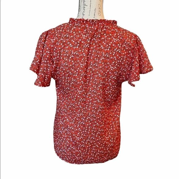T H M L orange floral print button up top size S - Picture 4 of 4